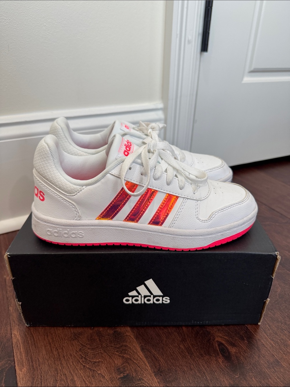 Adidas Hoops 2.0 K Court Sneakers Casual Style Limited Edition Shoes, Youth 5.5